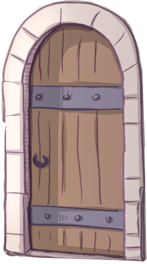 a picture of a medieval looking door facing to the left. this is the door to the library